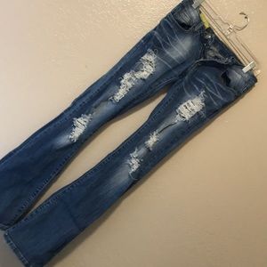 Machine distressed jeans